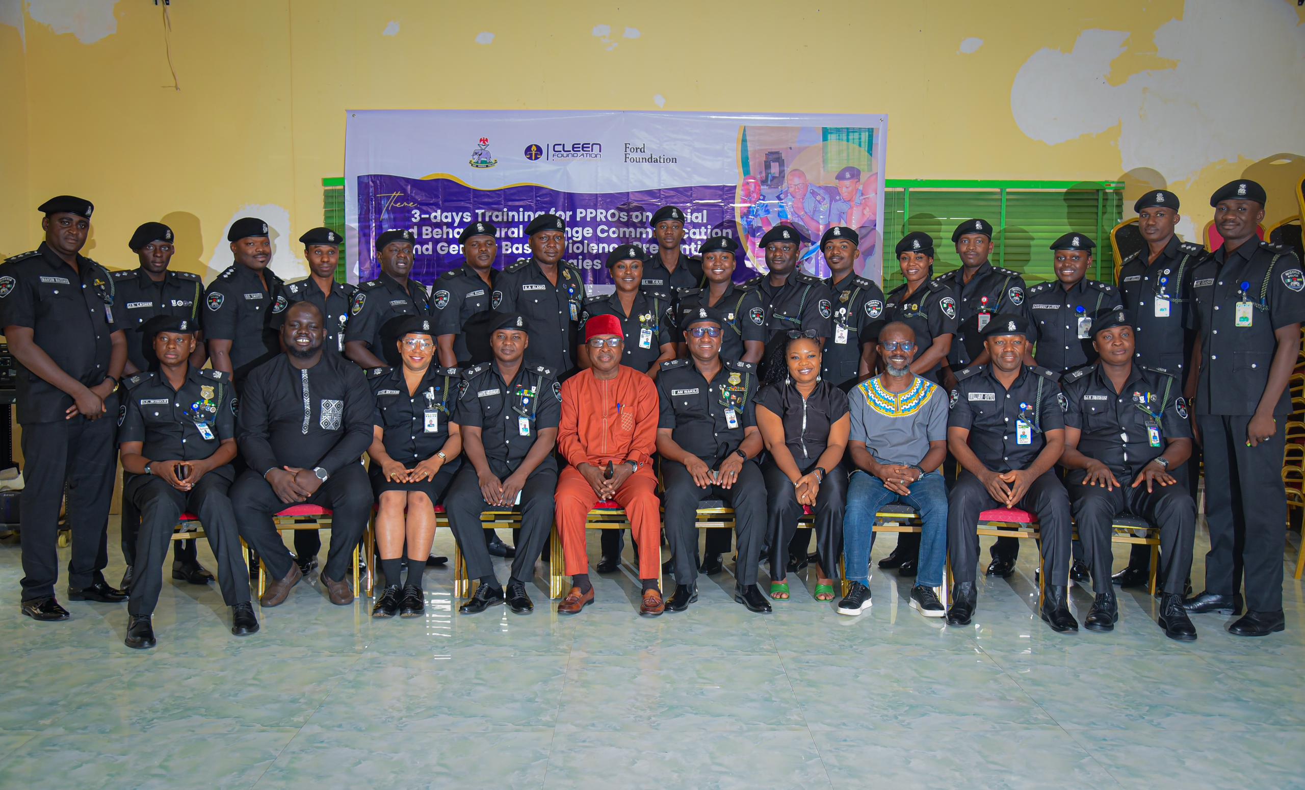 Police officers and CLEEN Foundation officials at the SBCC training workshop for PPROs in Kaduna