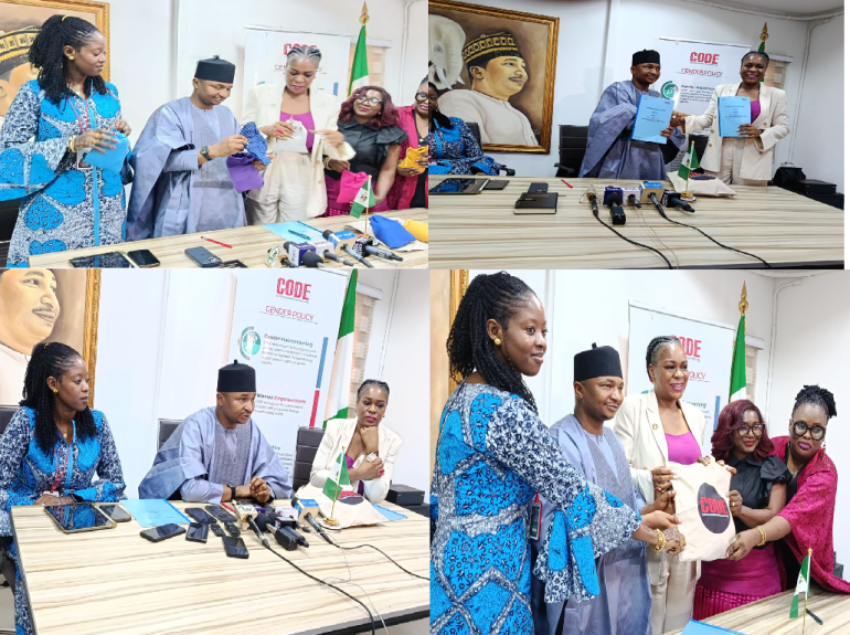 CODE and HumanX representatives sign MoU to combat period poverty in Nigeria.