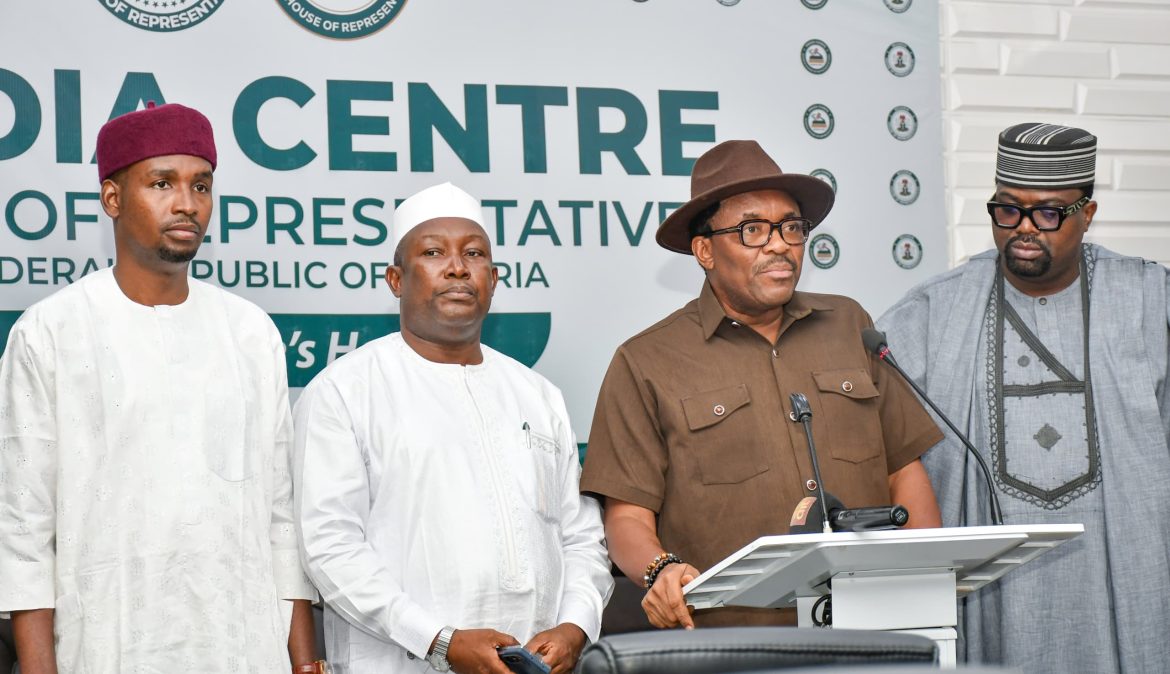 Chairman House Committee on Nutrition and Food Security, Rep. Chike Okafor, speaking at a press conference announcing a national summit on food security in Nigeria.