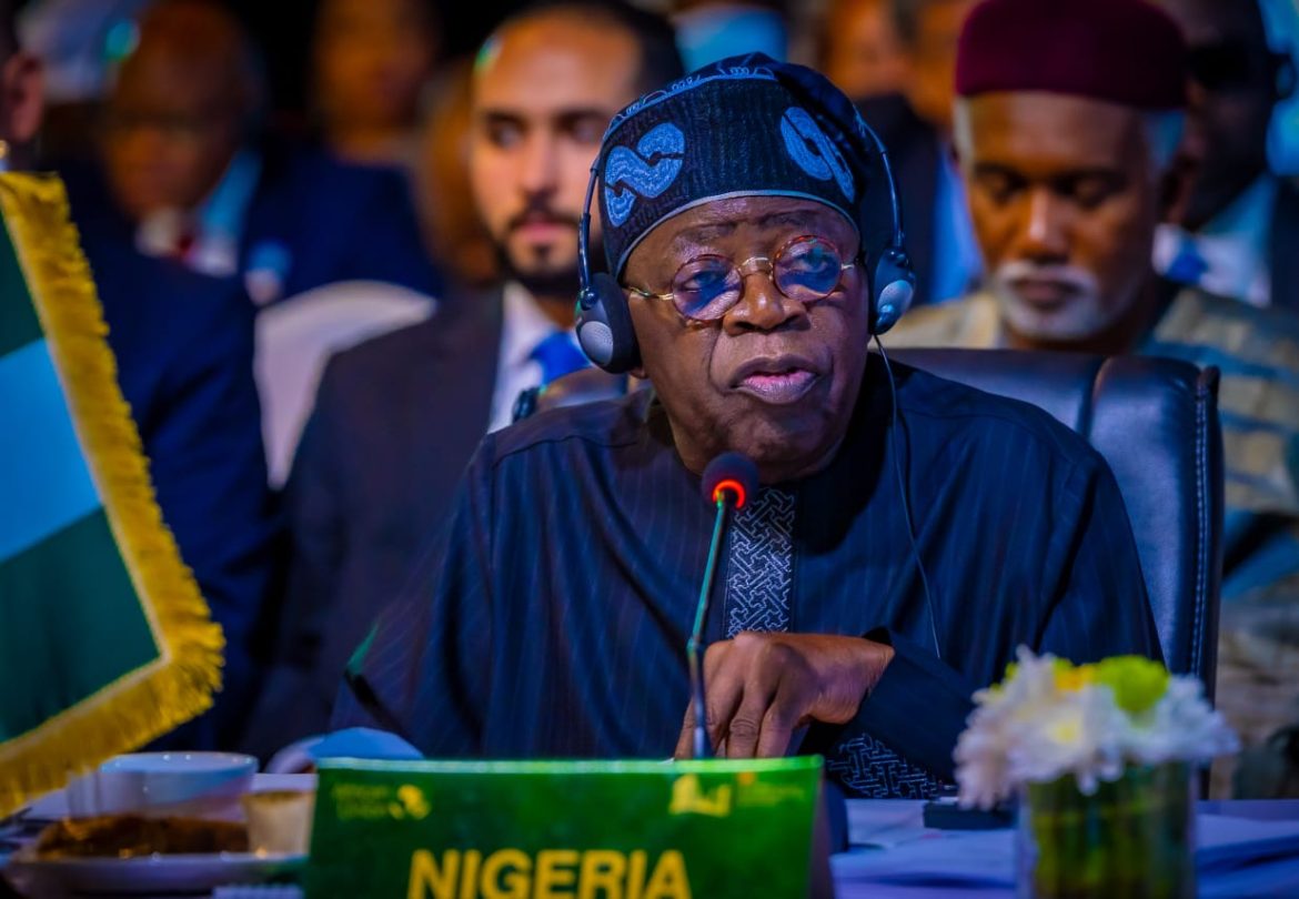 President Bola Tinubu addressing a previous international forum, representing Nigeria at the United Nations General Assembly in New York.