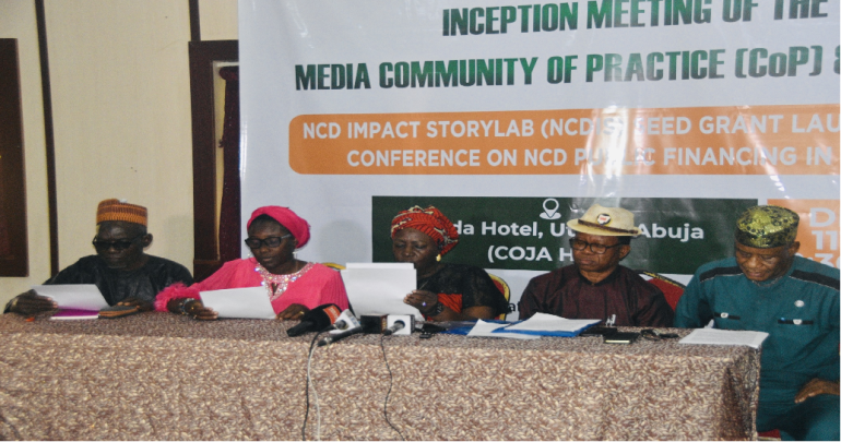 Advocates at a press briefing urging Nigeria to release NCD funds and strengthen Universal Health Coverage.