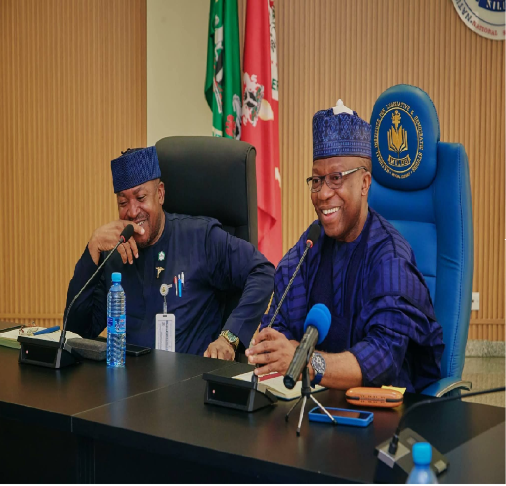 NILDS DG Abubakar Suleiman and UniAbuja VC Hakeem Fawehinmi during a partnership meeting in Abuja