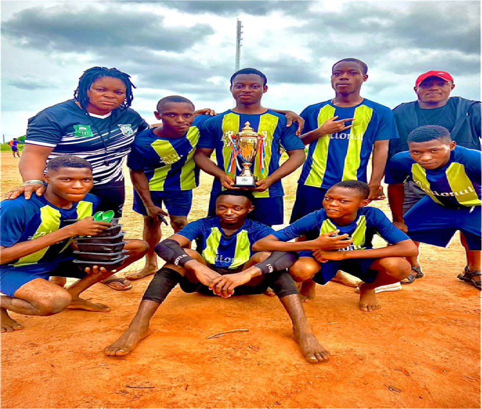 Greenbull RFC players celebrate after defeating Isukwuato RFC 12–0 to win the South East Rugby Tournament title.