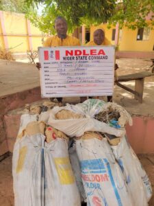 NDLEA officers with confiscated drugs during operations that led to arrests of elderly suspect and medical doctor in Nigeria.