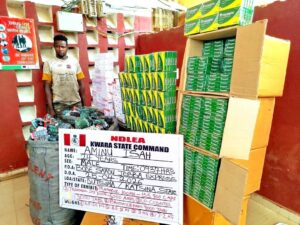 NDLEA officers inspecting seized illegal drugs and explosive device components recovered during nationwide operations in Niger State, Kwara, Oyo, Edo, and other states