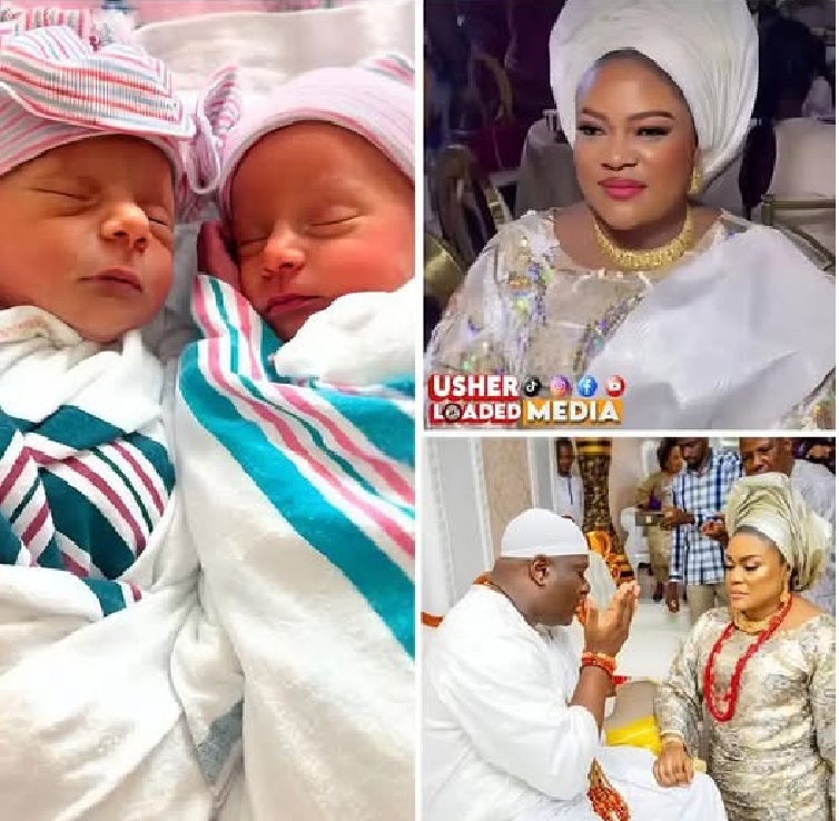 Ooni of Ife, Oba Adeyeye Ogunwusi, and Olori Mariam Ajibola celebrating the birth of twin princes.