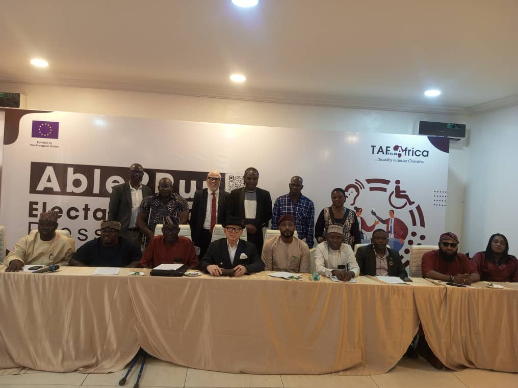TAF Africa representatives speaking at the launch of the Able2Run Campaign advocating political participation and inclusion of persons with disabilities in Nigeria.