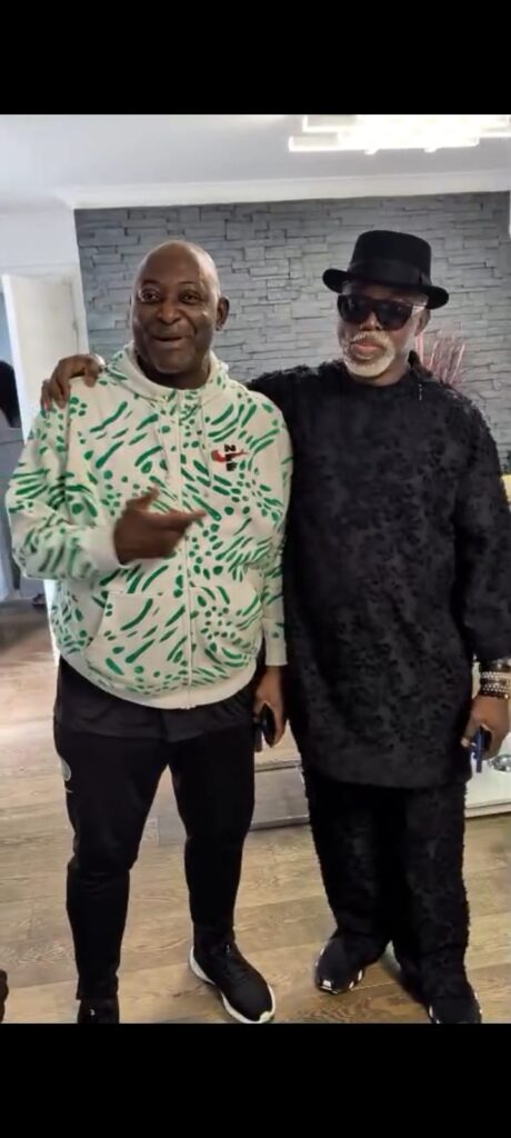 Amaju Pinnick and Chikelue Iloenyosi during a meeting in London discussing NFF Board ambitions