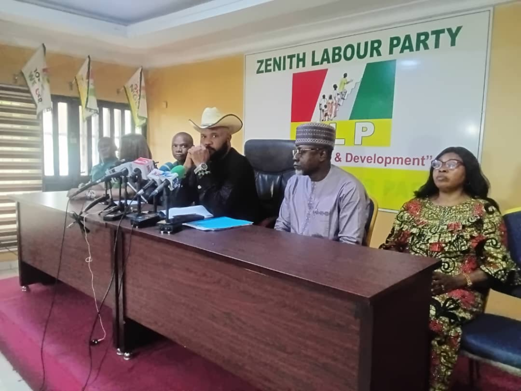 Zenith Labour Party Chairman Dan Nwanyanwu speaking at a press briefing in Abuja, denying reports that the party was ordered deregistered by INEC.