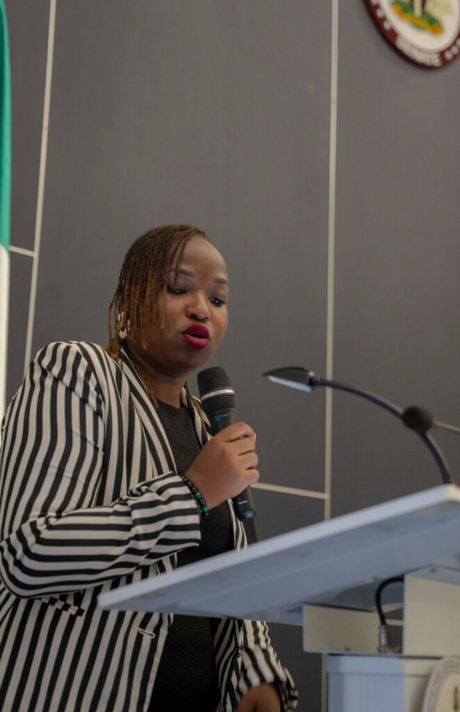 Senator Ireti Kingibe, represented by Dr Mercy Nkwabe, speaks on the need for stronger child protection measures and increased support for children affected by armed conflicts during a policy dialogue in Abuja.