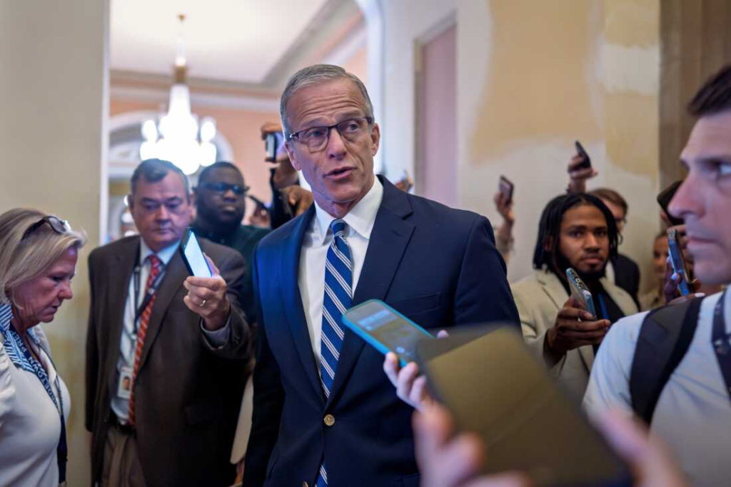 US senators at the Capitol during voting on Donald Trump’s immigration enforcement funding package