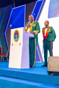 Minister of Defence General Christopher Musa (Rtd) speaking at the Nigerian Navy’s 70th Anniversary Ceremonial Sunset Dinner and Awards Night, highlighting the role of technology and innovation in strengthening maritime security and naval operations