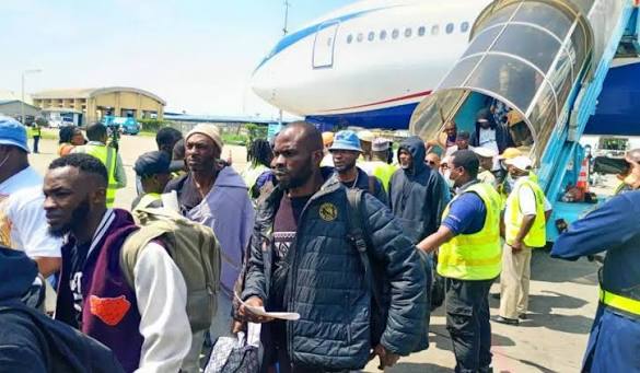 Nigerian returnees arrive from South Africa following an evacuation coordinated by the Federal Government.
