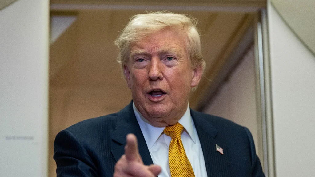 U.S. President Donald Trump speaking during a statement on escalating tensions with Iran and possible military action.