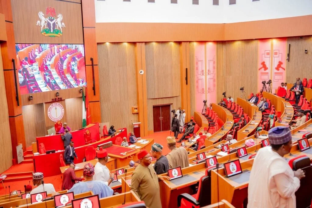 Senate during plenary as lawmakers pass for second reading a bill to improve transparency, accountability and oversight of foreign aid and donor-funded projects in Nigeria