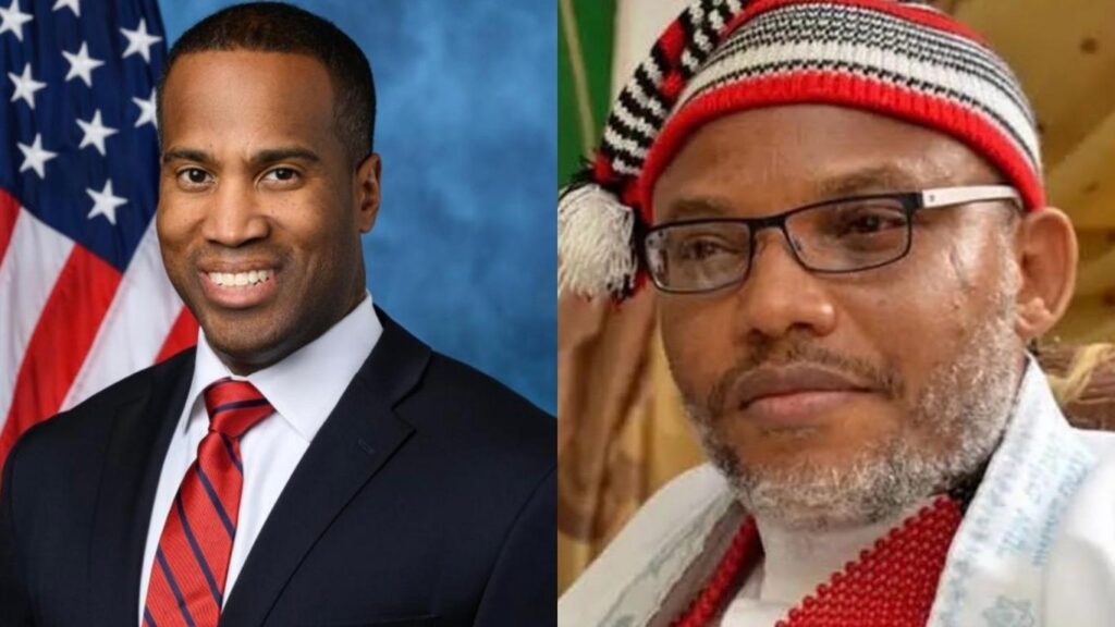 US Congressman John James speaking on Nigeria’s handling of IPOB leader Nnamdi Kanu and potential US aid implications.