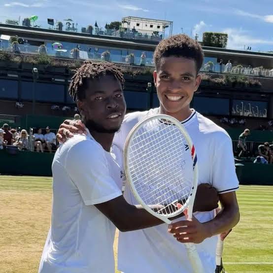Nigeria's Oluwaseun Peter Ogunsakin in action during the 2026 Wimbledon Junior Championships, where he reached the boys' doubles semi-finals.