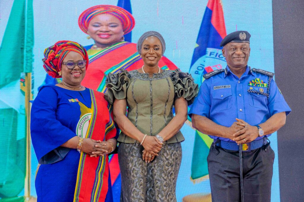 First Lady Oluremi Tinubu speaking on health and mental wellness support for police officers' wives.