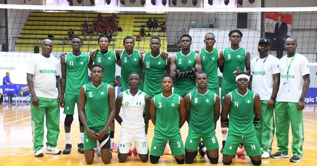 Nigeria U-18 boys volleyball team celebrates victory over Morocco at the 2026 CAVB African Nations Volleyball Championship