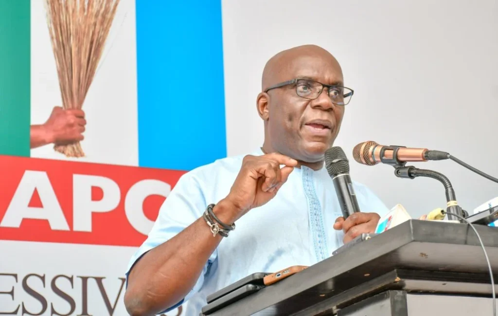 APC National Publicity Secretary Felix Morka speaking during a televised interview on the party's candidate substitution process and primary election appeals