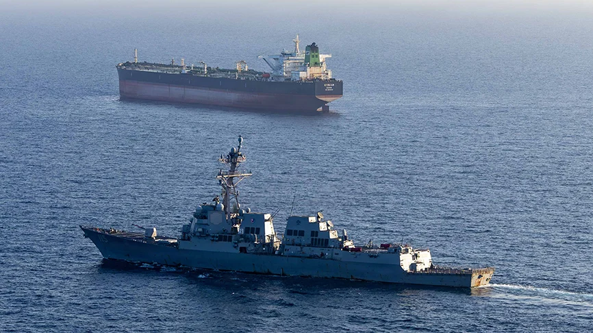 Iranian Revolutionary Guards Navy patrol vessels operating in the Strait of Hormuz during a maritime security operation.