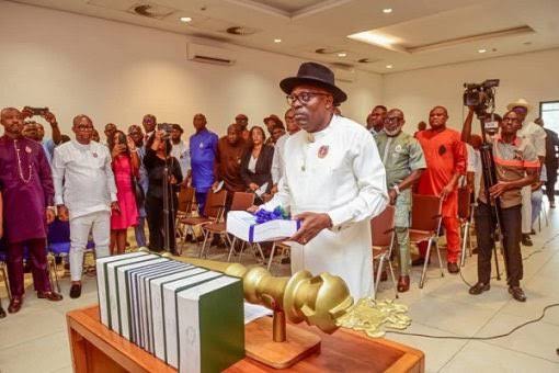 Rivers State Governor Siminalayi Fubara presenting the proposed ₦1.854 trillion 2026 budget before the Rivers State House of Assembly.