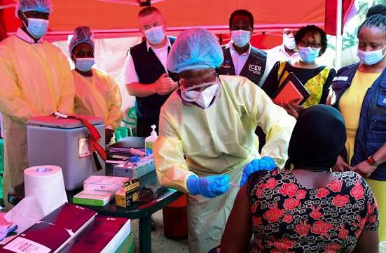 A healthcare worker in Uganda during the country's Ebola response after the last confirmed patient was discharged.