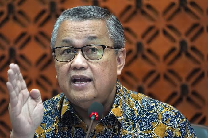 Indonesia's central bank governor Perry Warjiyo during an official event before resigning amid economic challenges linked to the Middle East conflict.