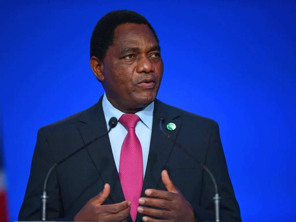 Zambian President Hakainde Hichilema celebrates after winning the 2026 presidential election
