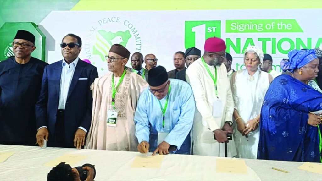 Political parties and candidates signing the National Peace Accord ahead of the 2027 elections.