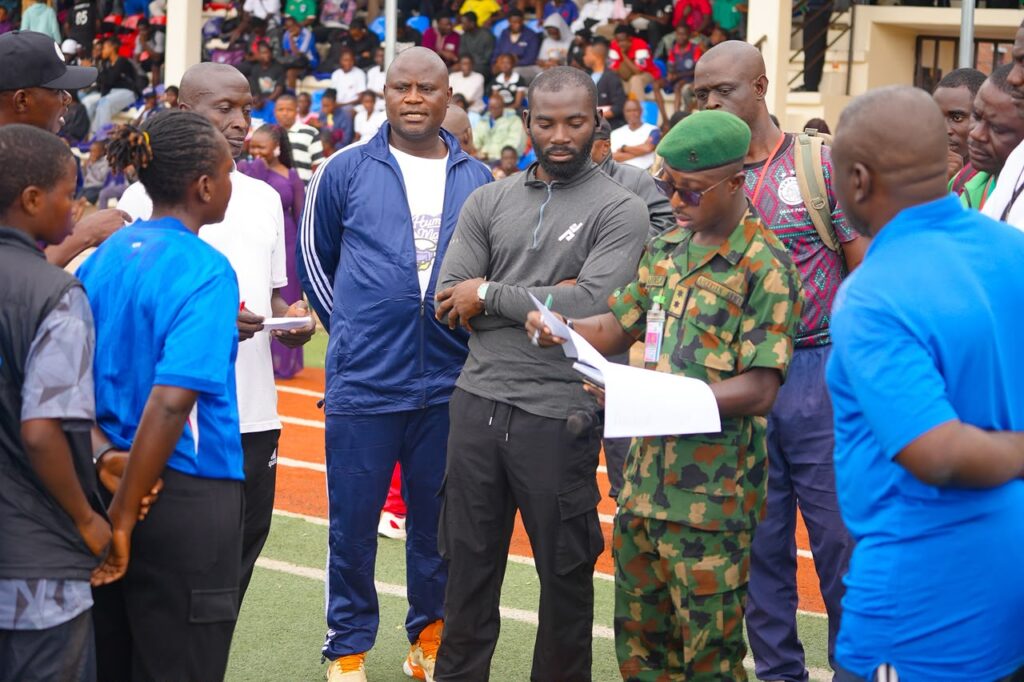 Youth athletes compete in football, basketball and volleyball during the 2026 CDS Abuja Military Barracks Youth Sports Championship.