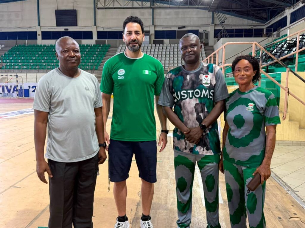 New Nigeria Volleyball Federation Technical Adviser Ryan Masajedi leads a training session with the national senior women's team in Abuja.