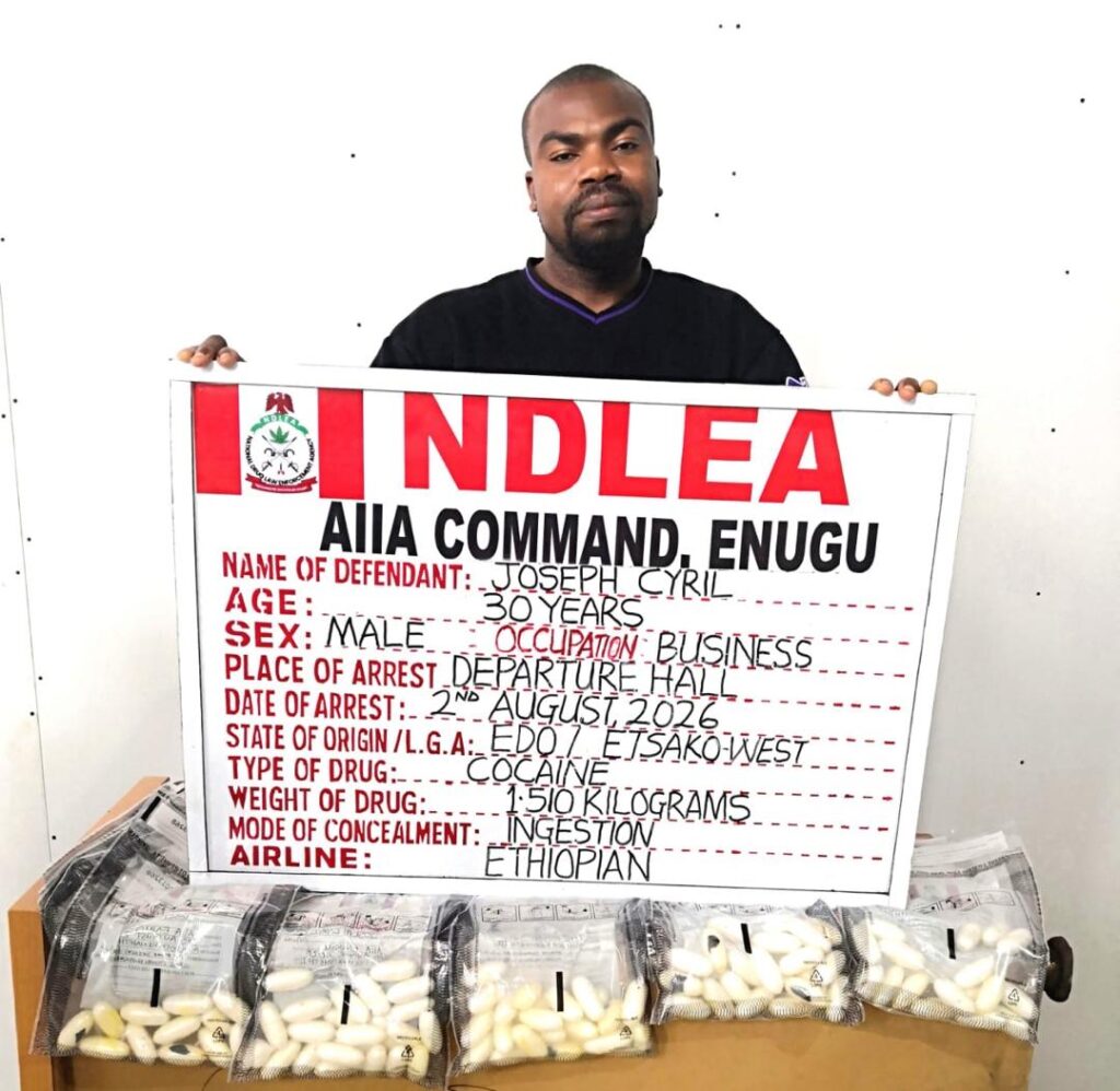 NDLEA arrests 30-year-old Italy-based businessman at Enugu airport