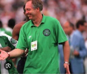 Former Super Eagles coaches Clemens Westerhof and Bonfrere Johannes being recognised for their contributions to Nigerian football