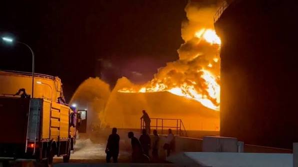 Firefighters battle flames at Libya’s Zawiya oil refinery
