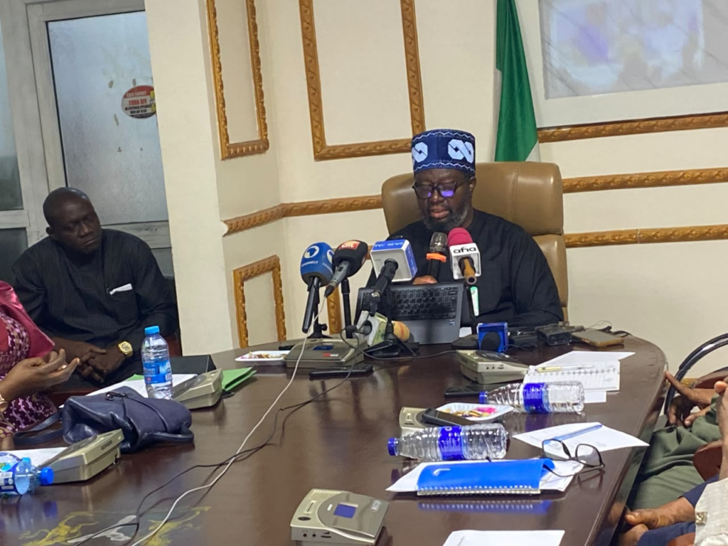 RMRDC Director-General Professor Nnanyelugo Ike-Muonso speaking at a briefing on the proposed 30% raw materials processing law in Abuja.