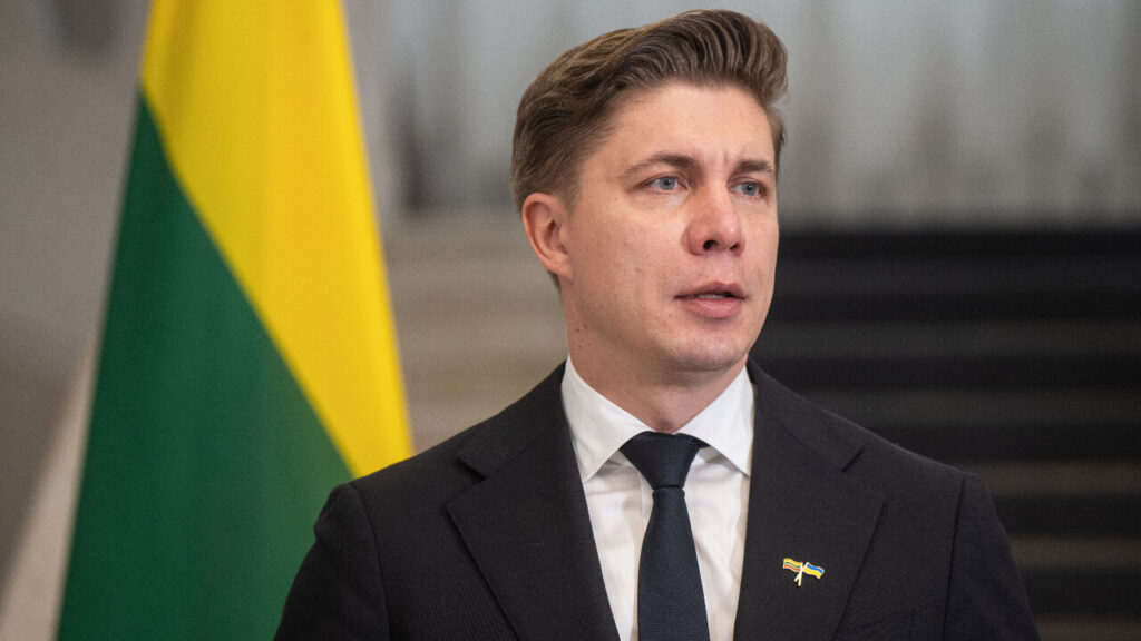 Lithuanian Prime Minister Mindaugas Sinkevičius speaking about security threats