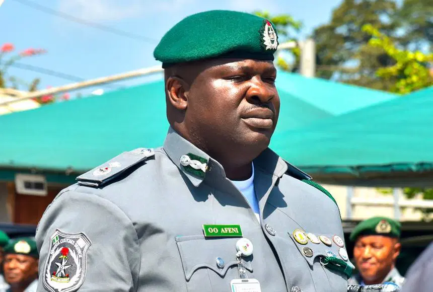 Customs FOU Zone A Acting Comptroller Oladapo Afeni during a visit to the Lagos State Police Command headquarters in Ikeja