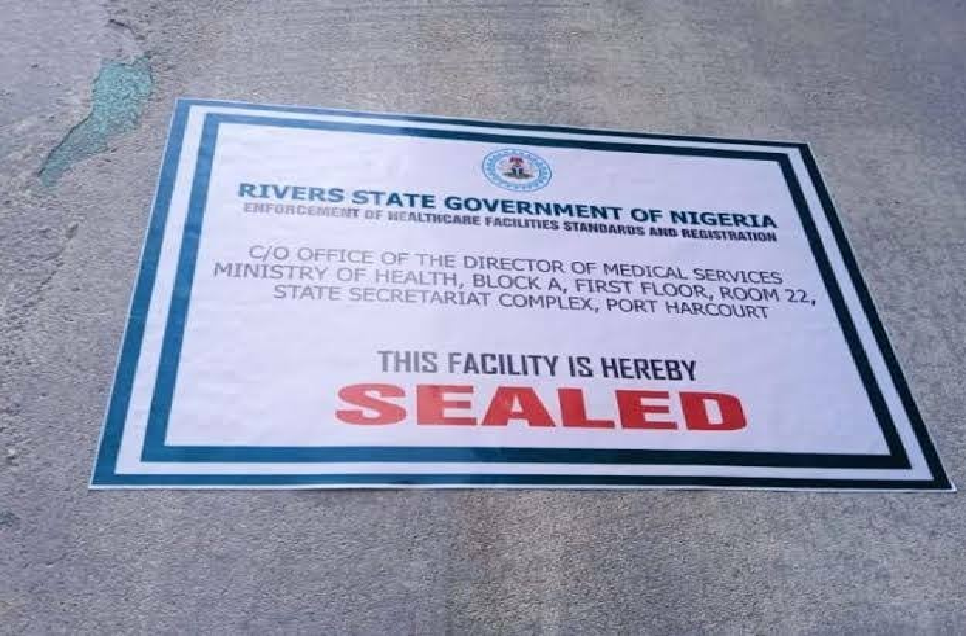 Rivers State Ministry of Health enforcement team seals an illegal health facility during an inspection against medical quackery.
